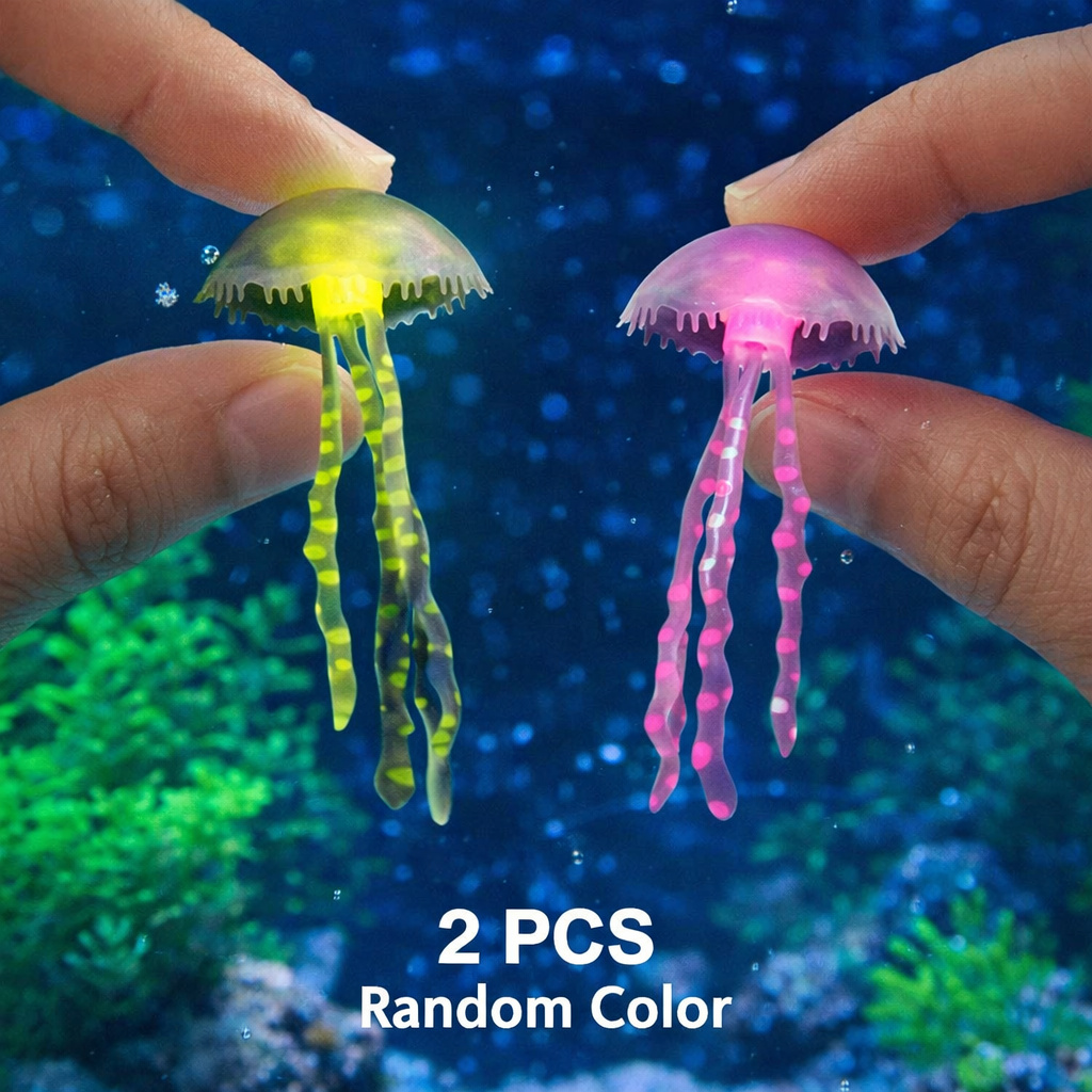 Aquarium Plants Live - Leuchtende Simulations-Quallen, 2 Stück, zufällige Farbe,